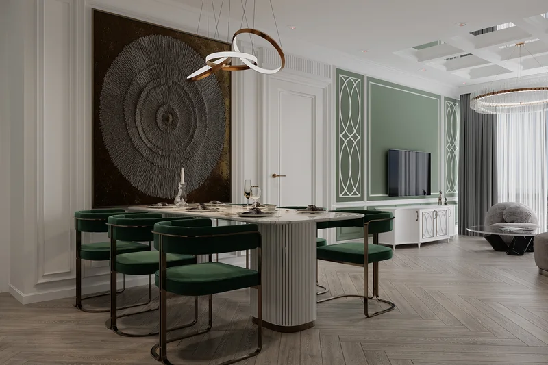 Green interior accent wall paint with classic wainscoting panels Green interior accent wall paint with classic wainscoting panels