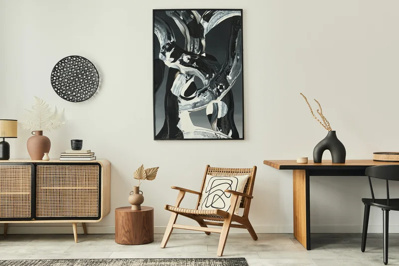 Modern living room interior painting with beige walls and stylish decor. Modern living room interior painting with beige walls and stylish decor.